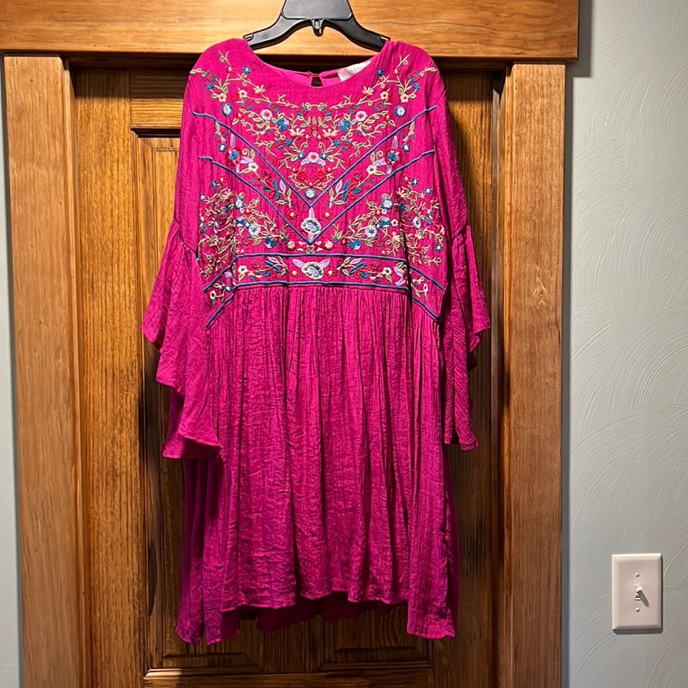 Boho pink embroidered dress